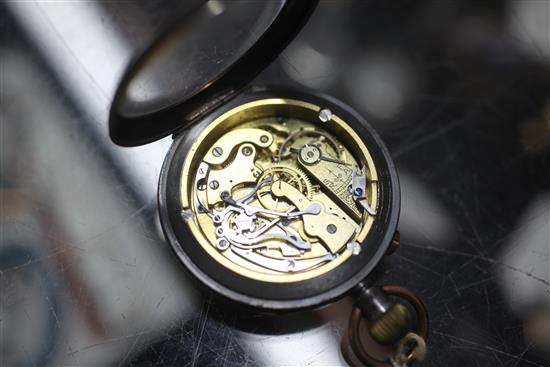 An early 20th French century gun metal Mensor double sided chronograph keyless open face pocket watch,
